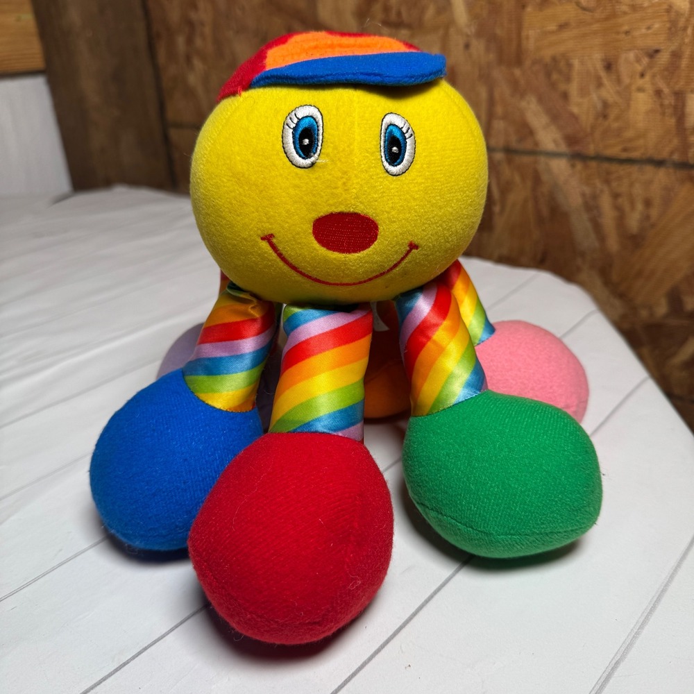 VTG 1995 Jolly Toys Chime Plush Rattle Rainbow Octopus Floppy Legs 90s Retro 8"